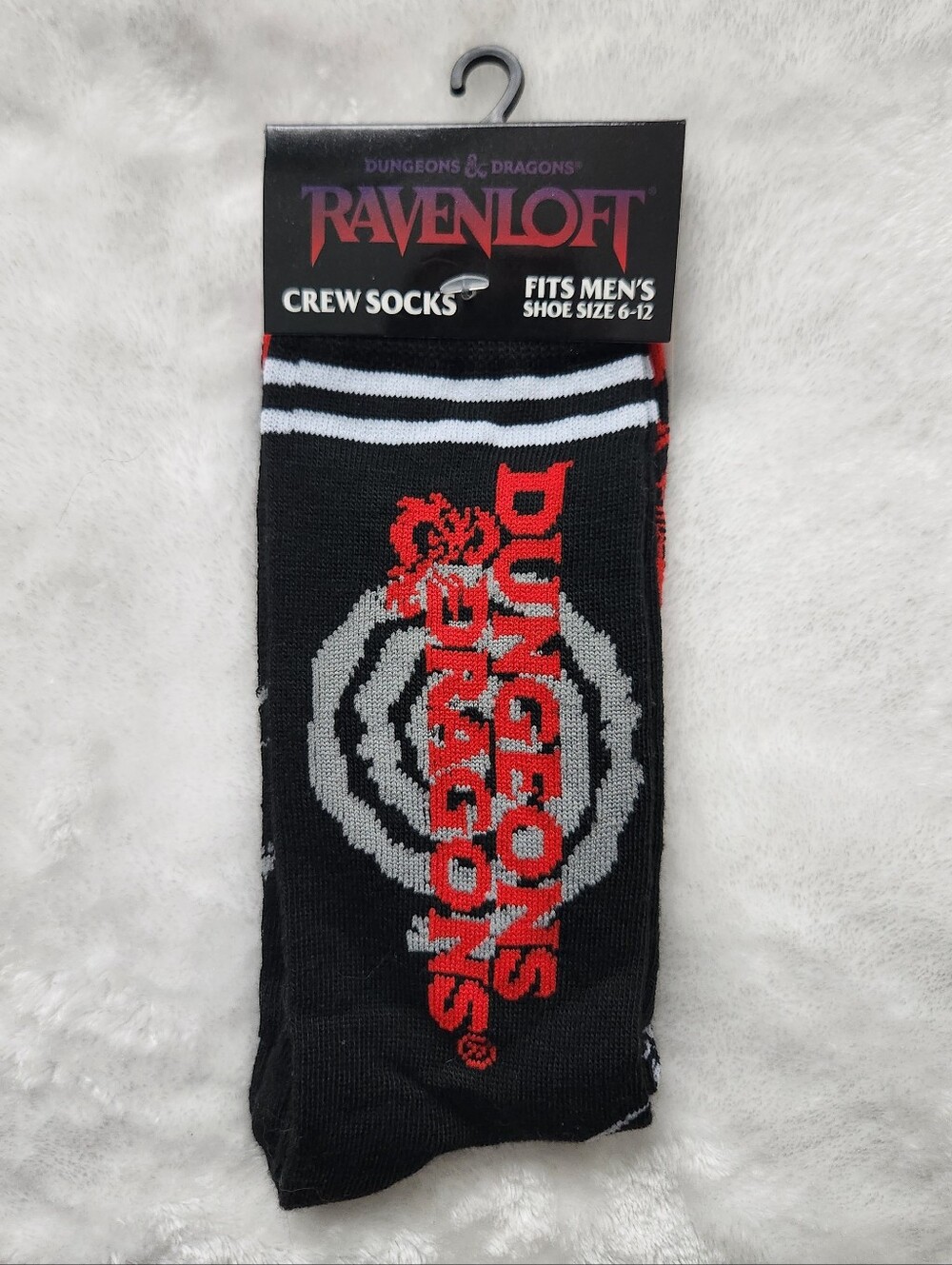 Dungeons & Dragons Ravenloft Men's Crew Socks 6-12 NWT Gothic Dice RPG Black D&D